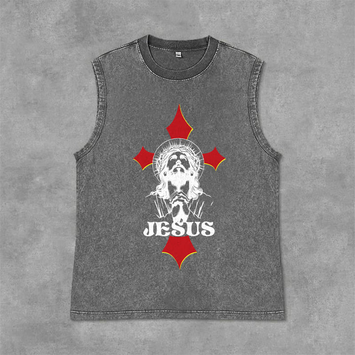 Christianartworkshop JESUS Unisex Washed Tank Top - Grey - 2XL - image 9