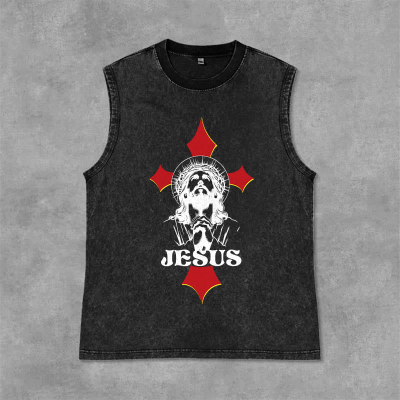 Christianartworkshop JESUS Unisex Washed Tank Top - Black - 2XL - image 3
