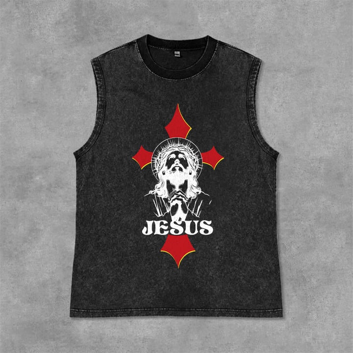 Christianartworkshop JESUS Unisex Washed Tank Top - Black - 2XL - image 3