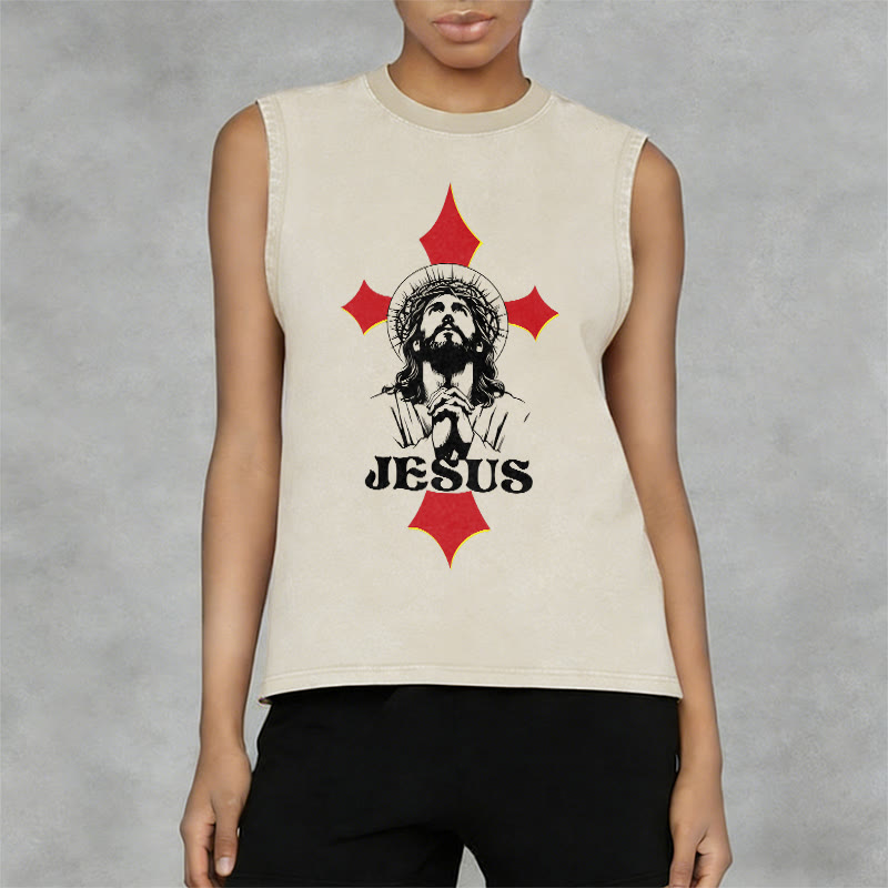Christianartworkshop JESUS Unisex Washed Tank Top - image 2