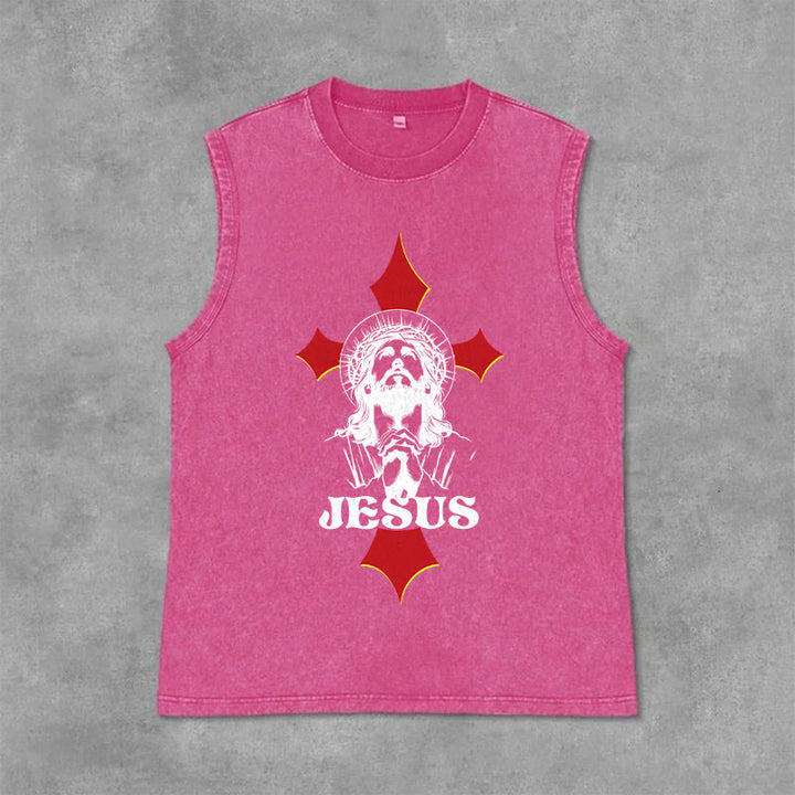 Christianartworkshop JESUS Unisex Washed Tank Top - Pink - 2XL - image 12