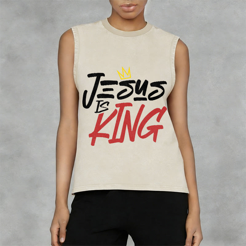 Christianartworkshop JESUS IS KING Unisex Washed Tank Top - image 5