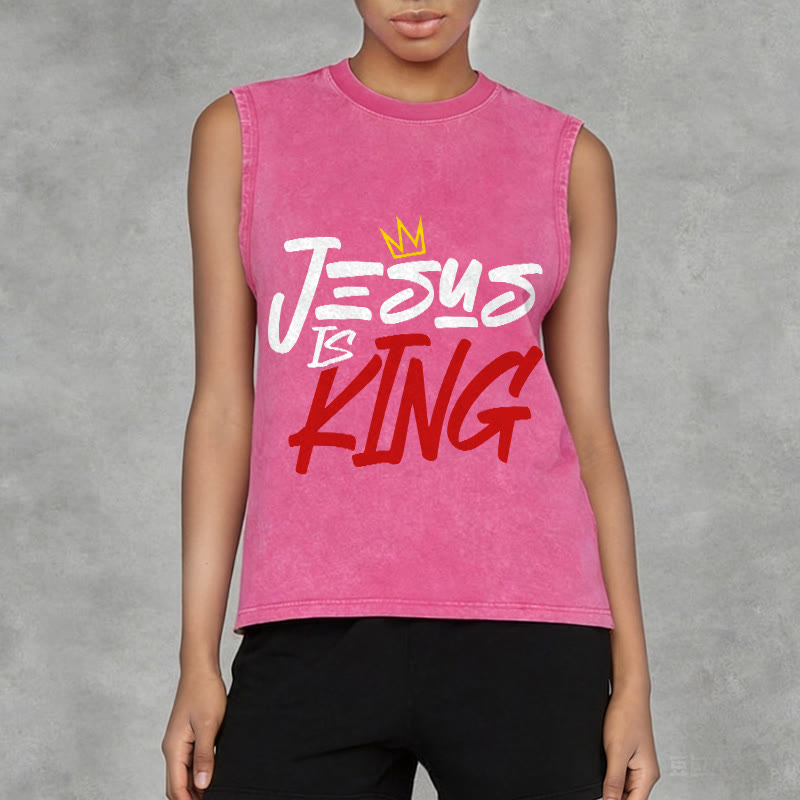 Christianartworkshop JESUS IS KING Unisex Washed Tank Top - image 2