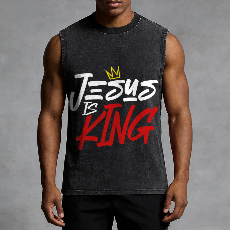 Christianartworkshop JESUS IS KING Unisex Washed Tank Top - image 7