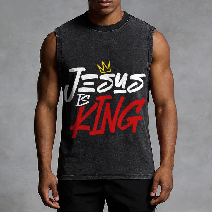 Christianartworkshop JESUS IS KING Unisex Washed Tank Top - image 7