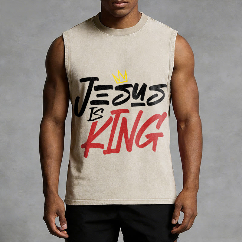 Christianartworkshop JESUS IS KING Unisex Washed Tank Top - image 4