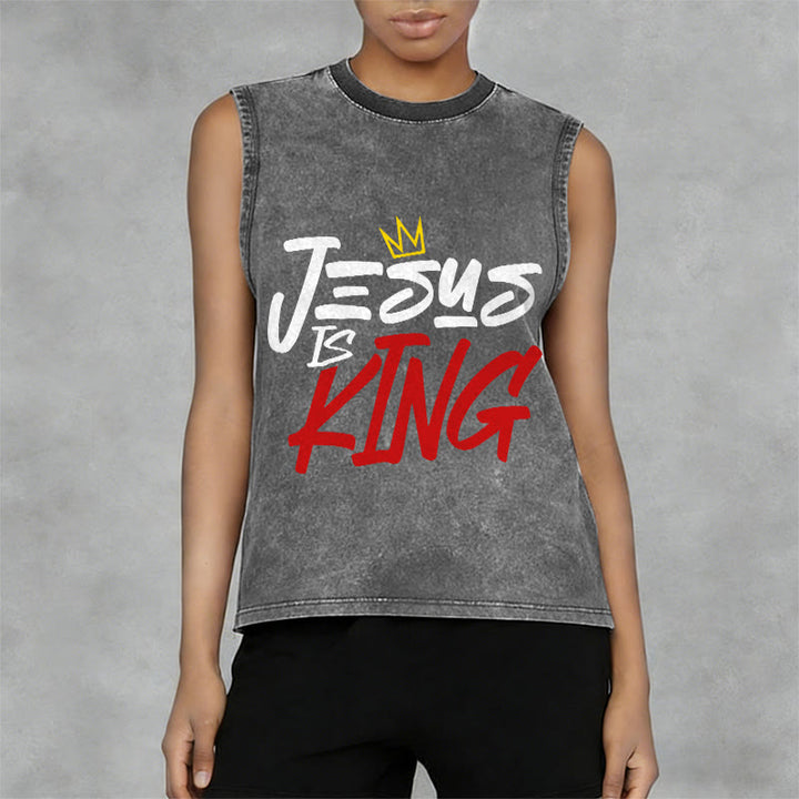 Christianartworkshop JESUS IS KING Unisex Washed Tank Top - image 14