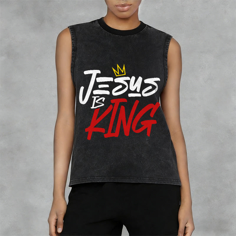 Christianartworkshop JESUS IS KING Unisex Washed Tank Top - image 8
