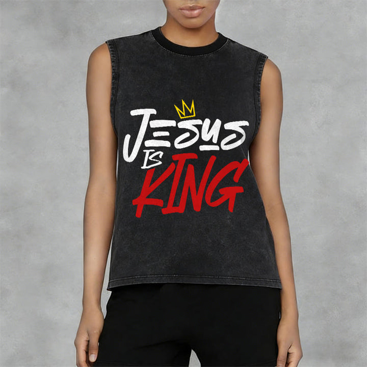 Christianartworkshop JESUS IS KING Unisex Washed Tank Top - image 8