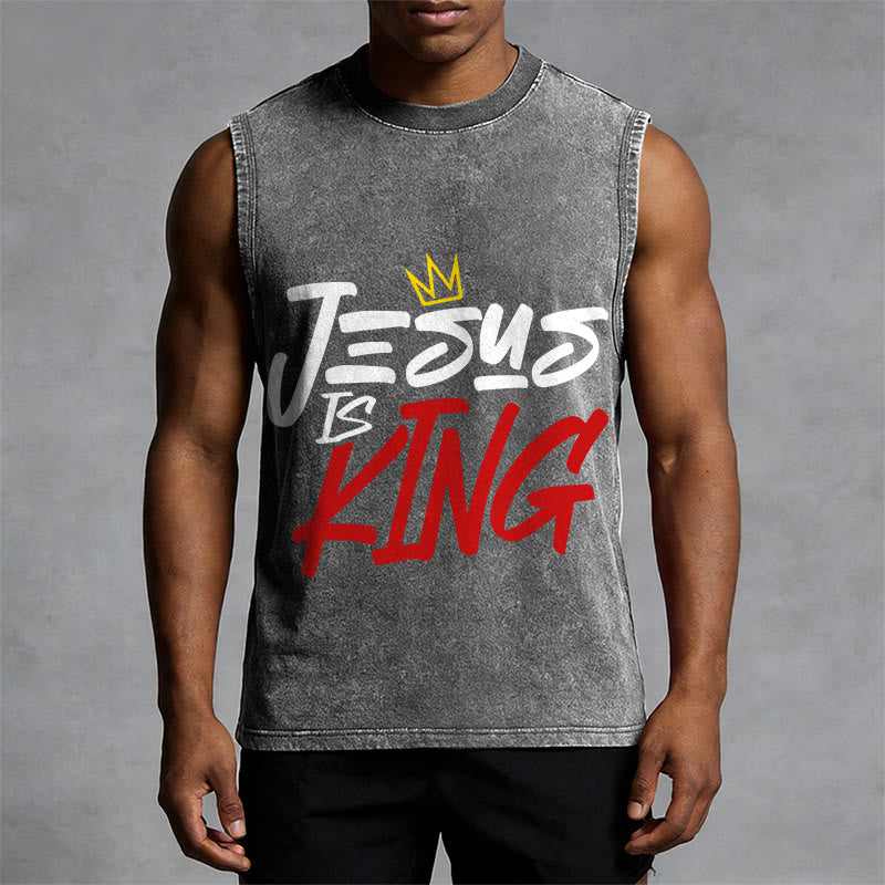 Christianartworkshop JESUS IS KING Unisex Washed Tank Top - image 13