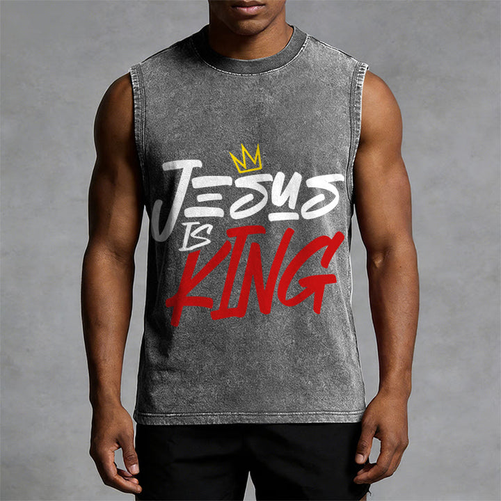 Christianartworkshop JESUS IS KING Unisex Washed Tank Top - image 13