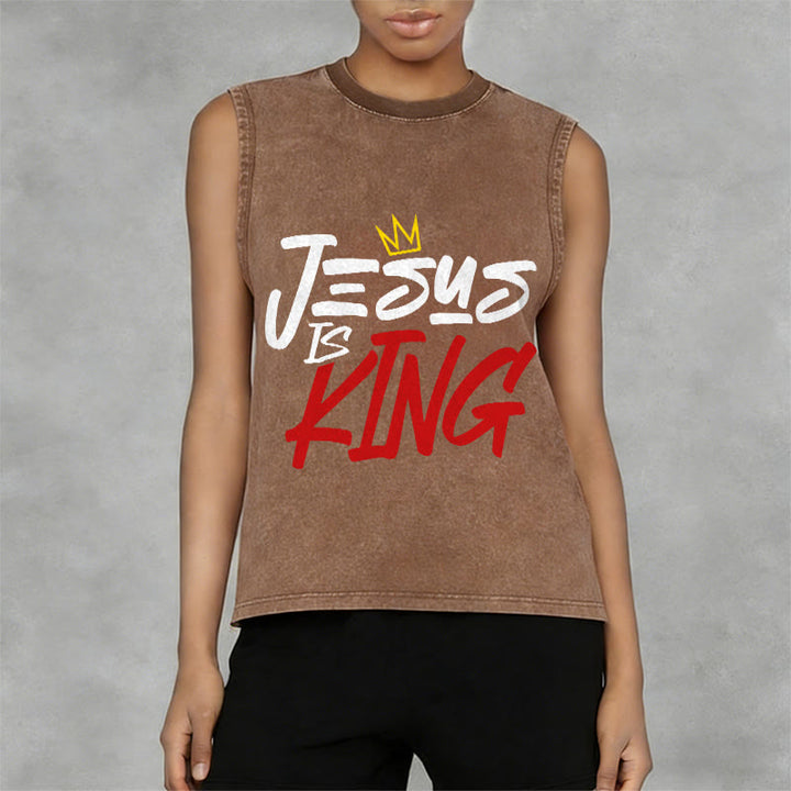 Christianartworkshop JESUS IS KING Unisex Washed Tank Top - image 11