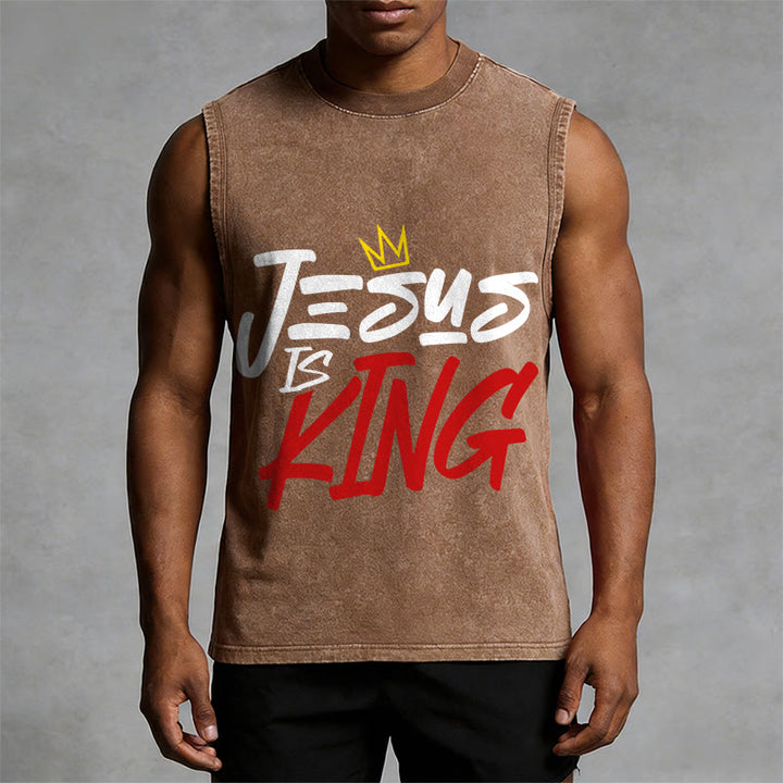 Christianartworkshop JESUS IS KING Unisex Washed Tank Top - image 10