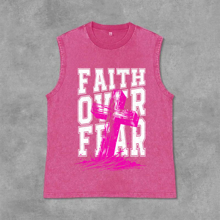 Christianartworkshop FAITH OVER FEAR Unisex Washed Tank Top - Pink - 2XL - image 12