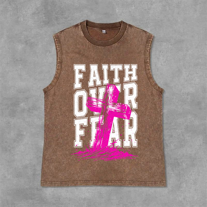 Christianartworkshop FAITH OVER FEAR Unisex Washed Tank Top - Brown - 2XL - image 3