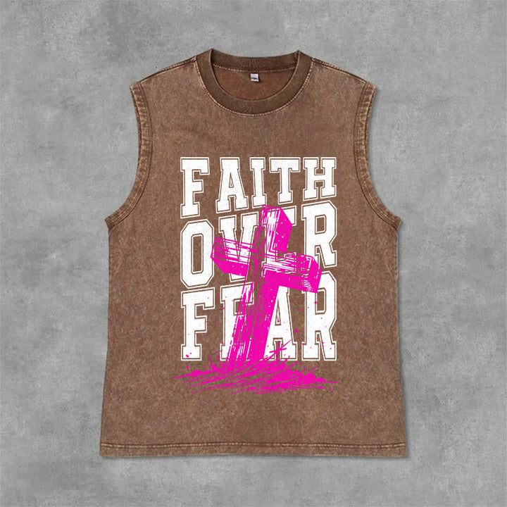 Christianartworkshop FAITH OVER FEAR Unisex Washed Tank Top - Brown - 2XL - image 3