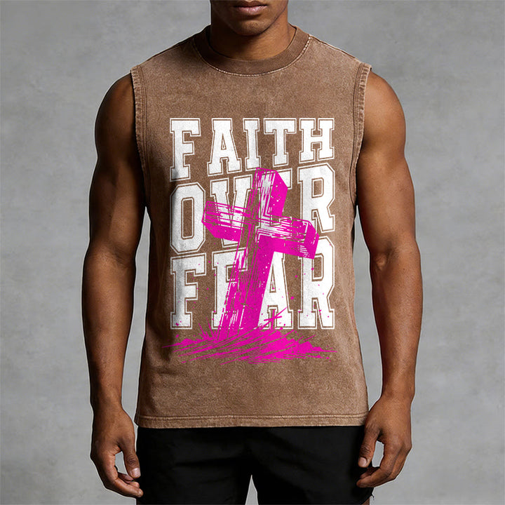 Christianartworkshop FAITH OVER FEAR Unisex Washed Tank Top - image 4