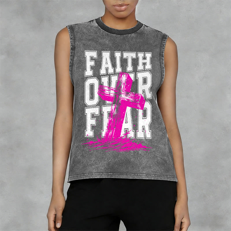 Christianartworkshop FAITH OVER FEAR Unisex Washed Tank Top - image 8
