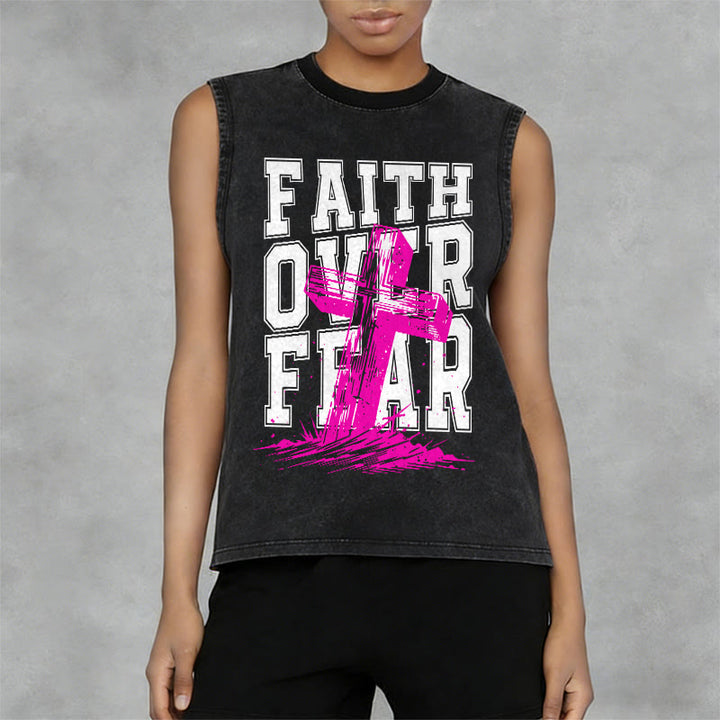 Christianartworkshop FAITH OVER FEAR Unisex Washed Tank Top - image 2