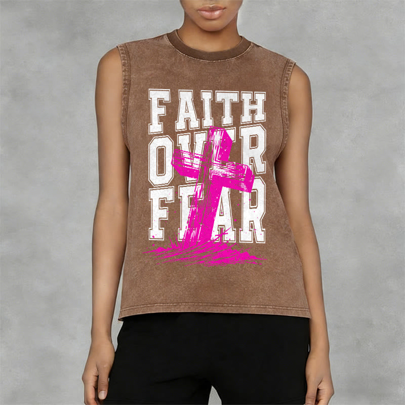 Christianartworkshop FAITH OVER FEAR Unisex Washed Tank Top - image 5