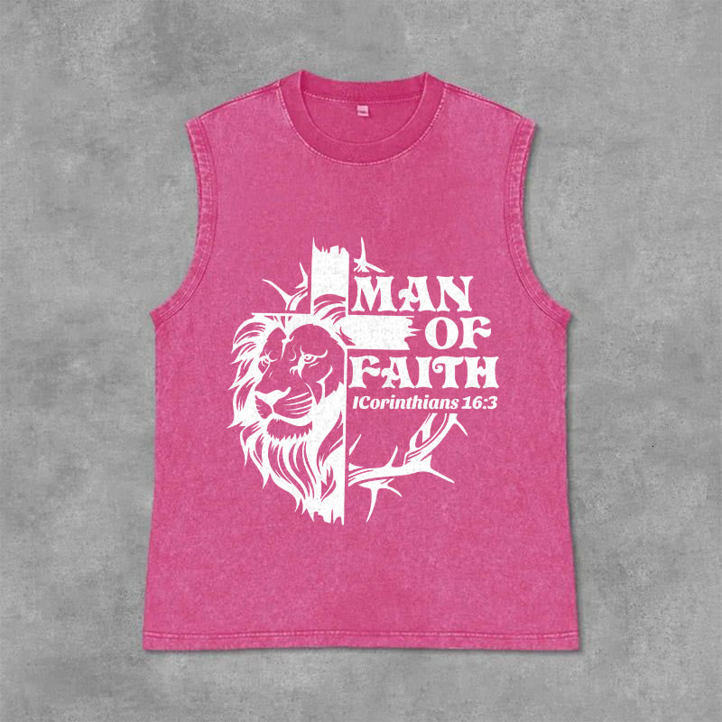 Christianartworkshop MAN OF FAITH Unisex Washed Tank Top - Pink - 2XL - image 12