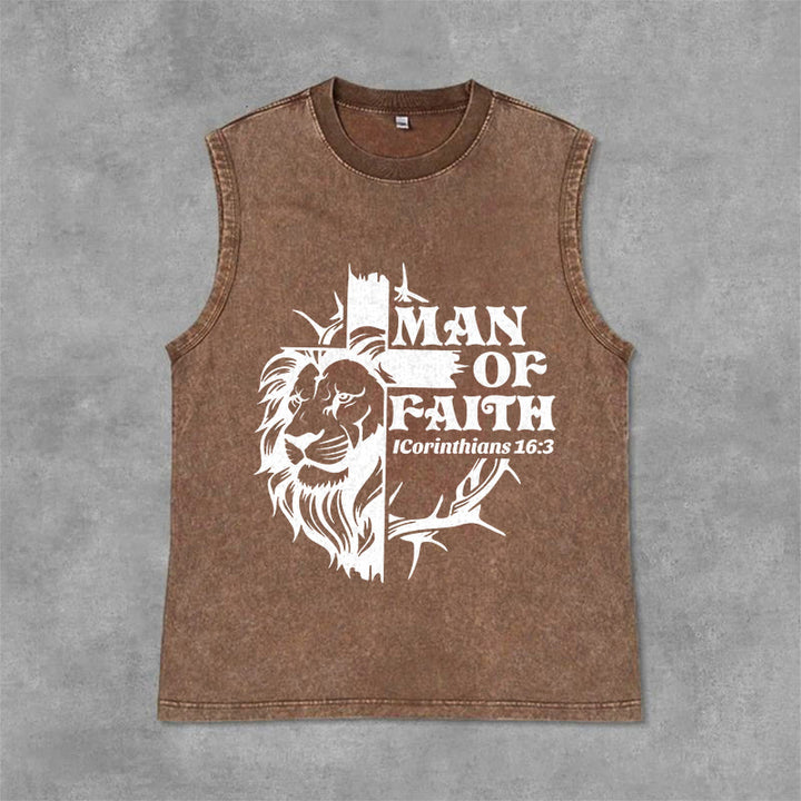 Christianartworkshop MAN OF FAITH Unisex Washed Tank Top - Brown - 2XL - image 6