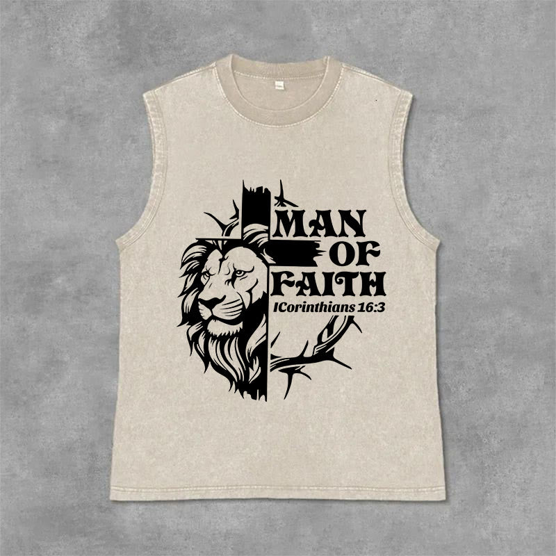 Christianartworkshop MAN OF FAITH Unisex Washed Tank Top - Beige - 2XL - image 0