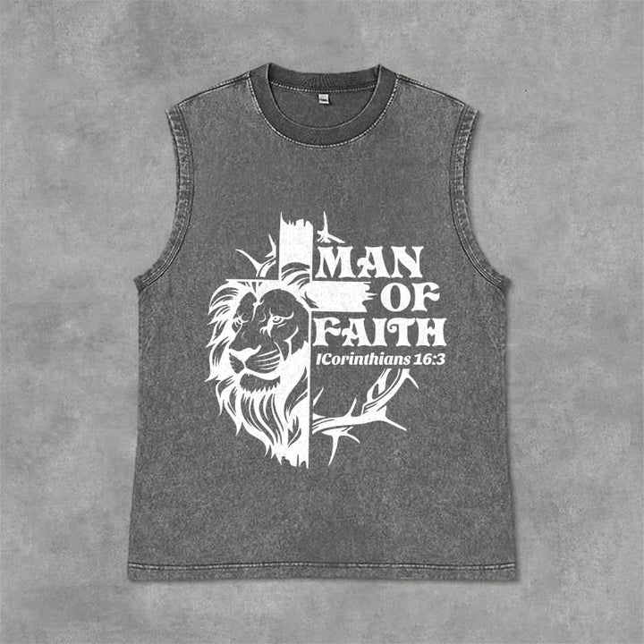 Christianartworkshop MAN OF FAITH Unisex Washed Tank Top - Grey - 2XL - image 9