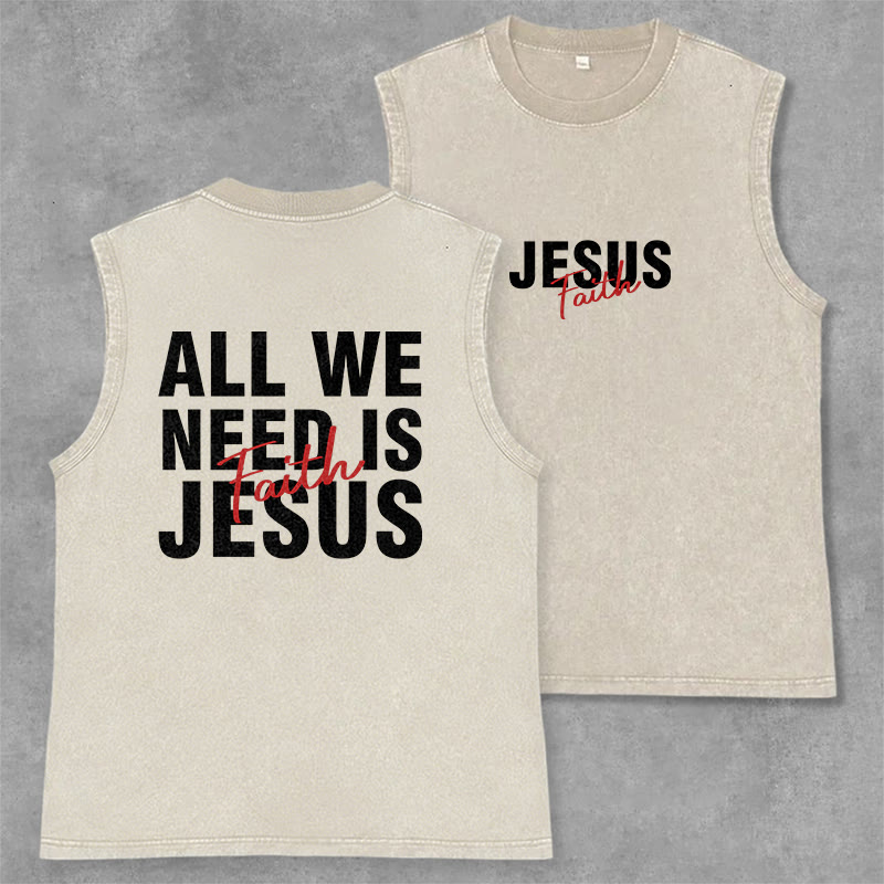 Christianartworkshop ALL WE NEED IS JESUS Unisex Washed Tank Top - Beige - 2XL - image 7