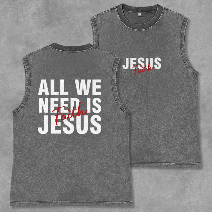 Christianartworkshop ALL WE NEED IS JESUS Unisex Washed Tank Top - Grey - 2XL - image 28
