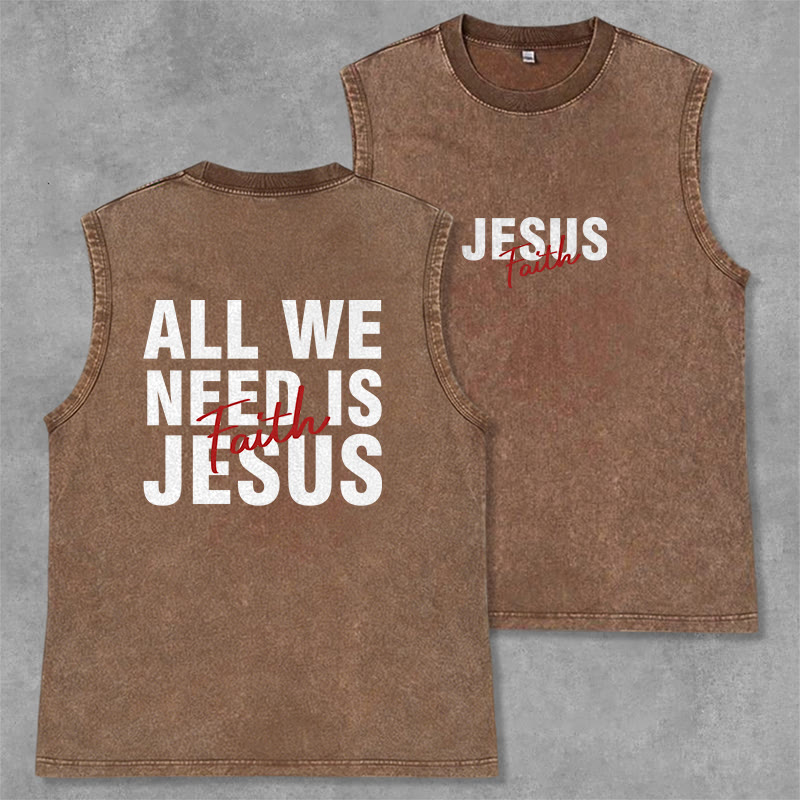 Christianartworkshop ALL WE NEED IS JESUS Unisex Washed Tank Top - Brown - 2XL - image 0