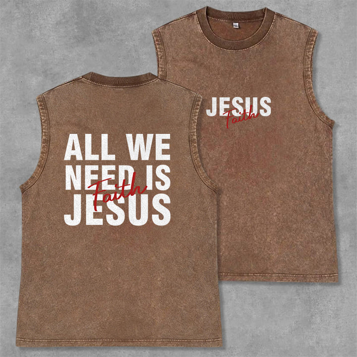Christianartworkshop ALL WE NEED IS JESUS Unisex Washed Tank Top - Brown - 2XL - image 0