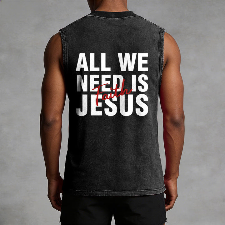 Christianartworkshop ALL WE NEED IS JESUS Unisex Washed Tank Top - image 16