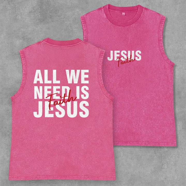 Christianartworkshop ALL WE NEED IS JESUS Unisex Washed Tank Top - Pink - 2XL - image 21