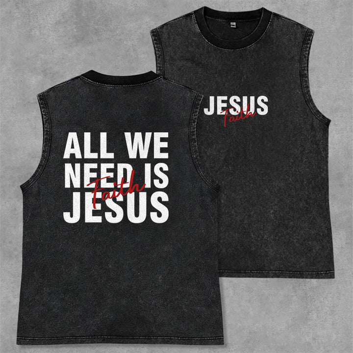 Christianartworkshop ALL WE NEED IS JESUS Unisex Washed Tank Top - Black - 2XL - image 14