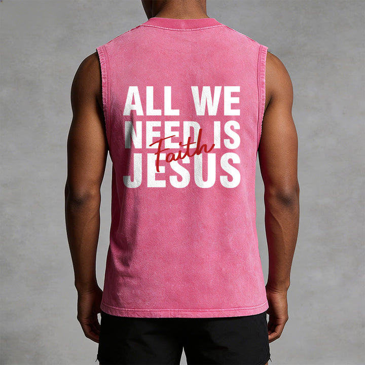 Christianartworkshop ALL WE NEED IS JESUS Unisex Washed Tank Top - image 25