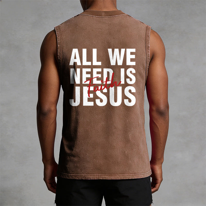 Christianartworkshop ALL WE NEED IS JESUS Unisex Washed Tank Top - image 5