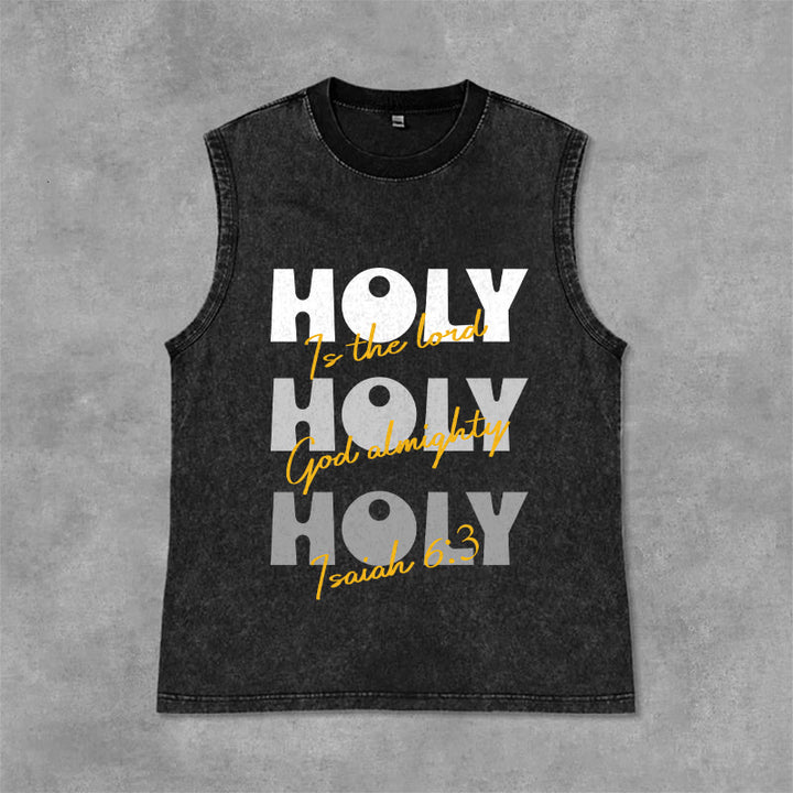 Christianartworkshop Holy Holy Holy Unisex Washed Tank Top - Black - 2XL - image 6