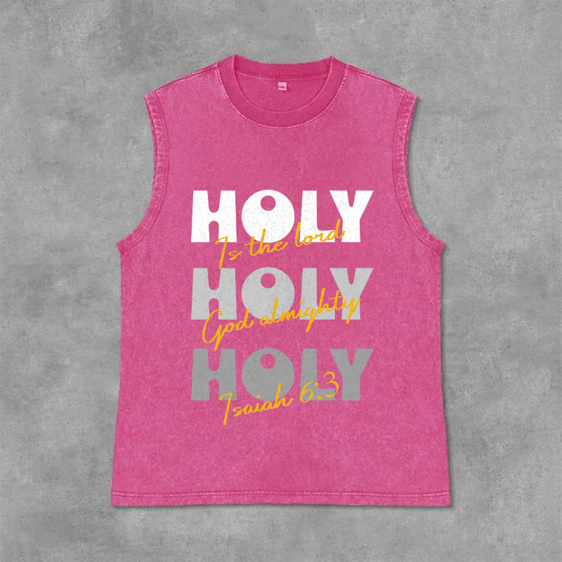 Christianartworkshop Holy Holy Holy Unisex Washed Tank Top - Pink - 2XL - image 12