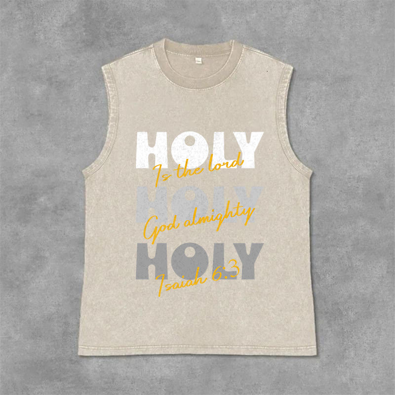 Christianartworkshop Holy Holy Holy Unisex Washed Tank Top - Beige - 2XL - image 3