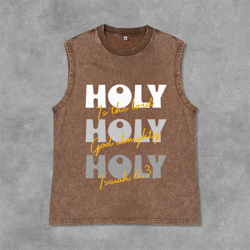 Christianartworkshop Holy Holy Holy Unisex Washed Tank Top - Brown - 2XL - image 9