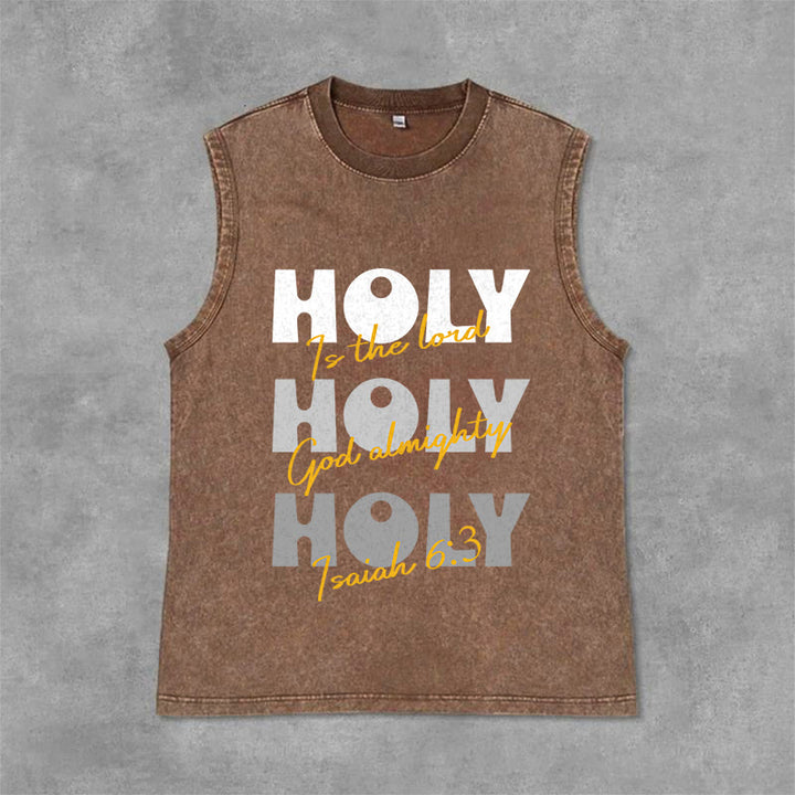 Christianartworkshop Holy Holy Holy Unisex Washed Tank Top - Brown - 2XL - image 9