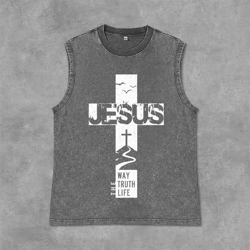 Christianartworkshop Jesus The Way The Truth The Life  Unisex Washed Tank Top - Grey - 2XL - image 3