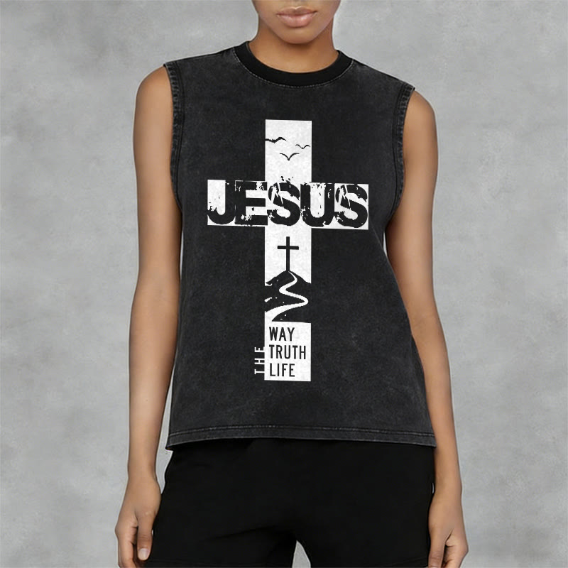 Christianartworkshop Jesus The Way The Truth The Life  Unisex Washed Tank Top - image 11