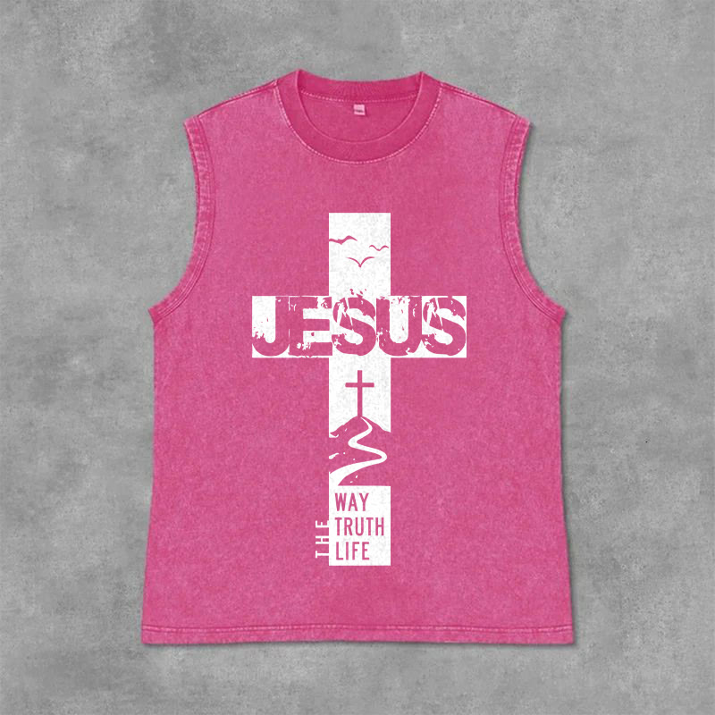 Christianartworkshop Jesus The Way The Truth The Life  Unisex Washed Tank Top - Pink - 2XL - image 12