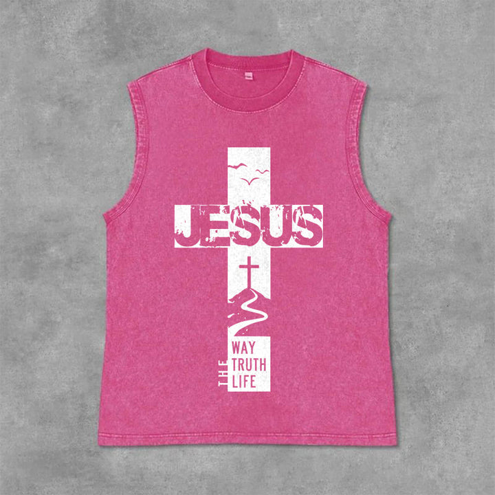 Christianartworkshop Jesus The Way The Truth The Life  Unisex Washed Tank Top - Pink - 2XL - image 12