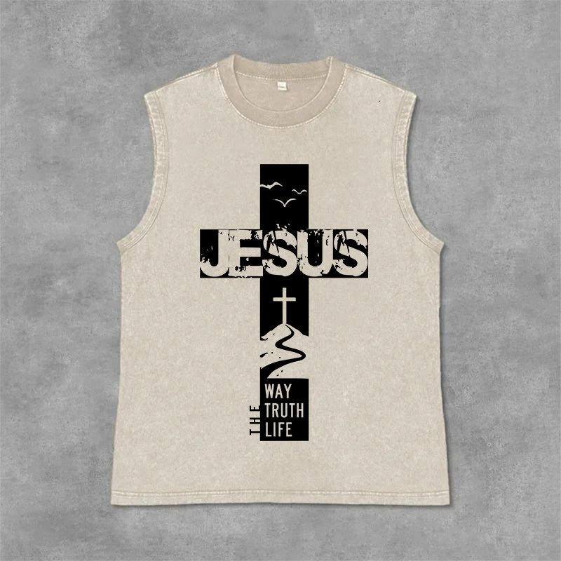 Christianartworkshop Jesus The Way The Truth The Life  Unisex Washed Tank Top - Beige - 2XL - image 6