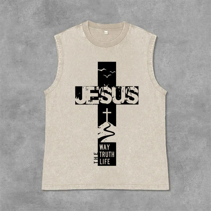 Christianartworkshop Jesus The Way The Truth The Life  Unisex Washed Tank Top - Beige - 2XL - image 6