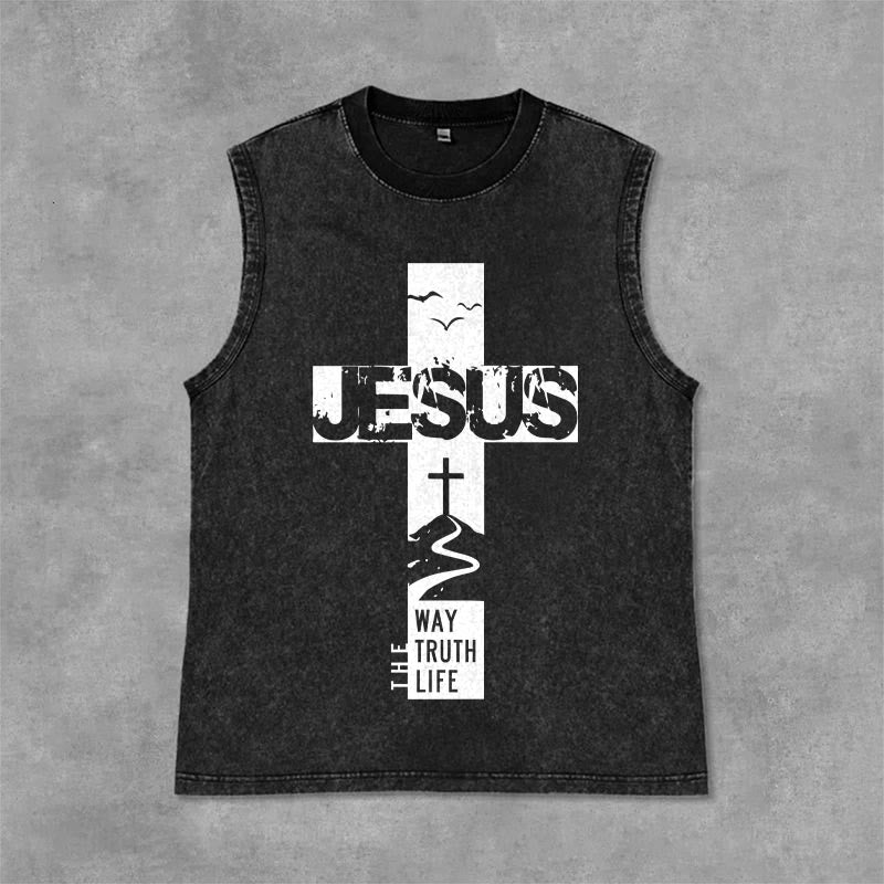 Christianartworkshop Jesus The Way The Truth The Life  Unisex Washed Tank Top - Black - 2XL - image 9
