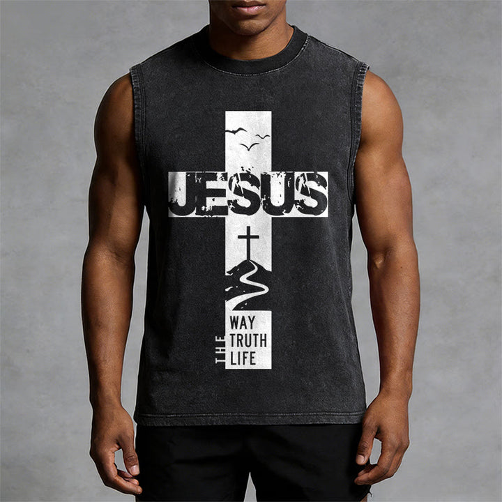 Christianartworkshop Jesus The Way The Truth The Life  Unisex Washed Tank Top - image 10